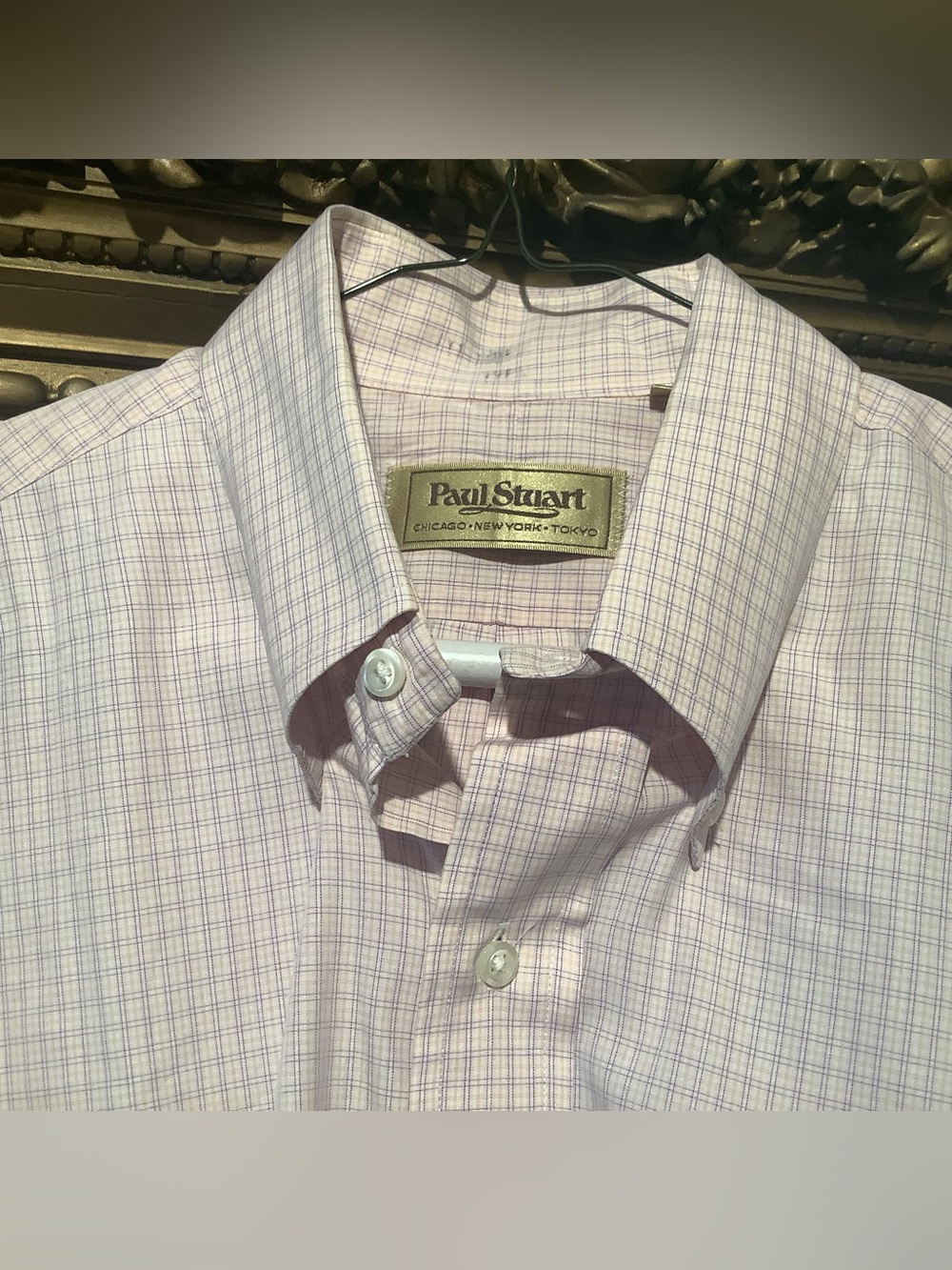 Paul Stuart Pink and Blue Windowpane Dress Shirt Sz 16/35 - EUC